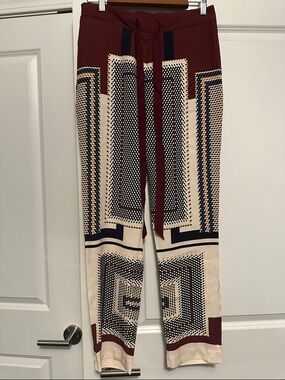 Reiss Burgundy and Cream Geometric Drawstring Joggers